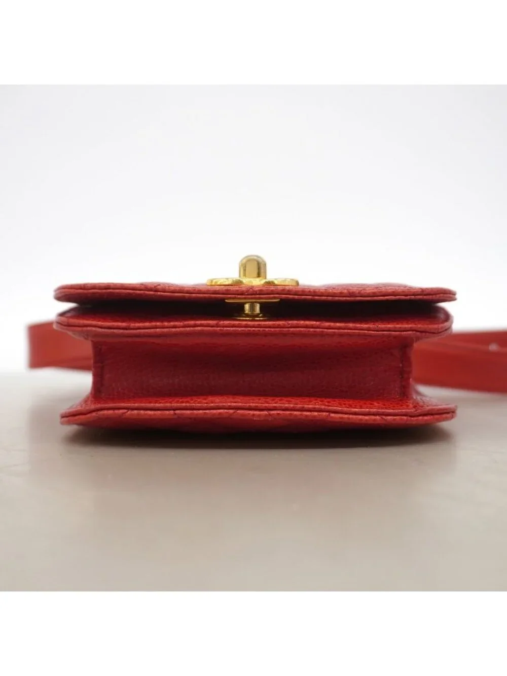 Chanel Waist Bag Quilted Caviar Leather Red Gold